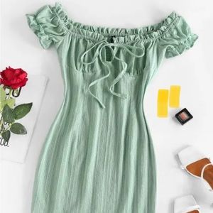 Off The Shoulder Puff Sleeve Bodycon Dress
Mint Green Mini Dress